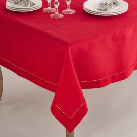 SARO LIFESTYLE SARO  90 in. Square Classic Hemstitch Border Tablecloth  Red 6301.R90S